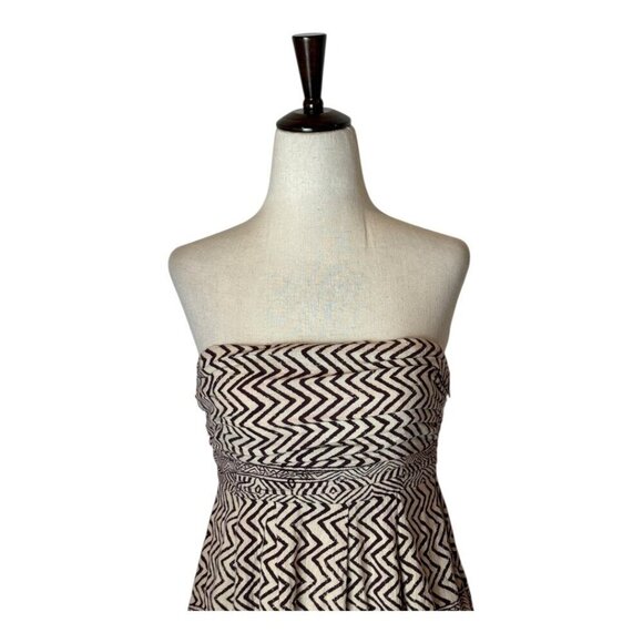 Anthropologie Edme & Esyllte Dress Women 0 Ivory Brown Strapless Hypnotic Maxi - Picture 4 of 14